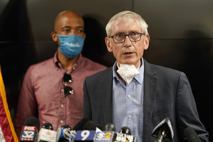 Wisconsin Gov. Tony Evers speaks during a news conference on Aug. 27, 2020, in Kenosha, Wis.