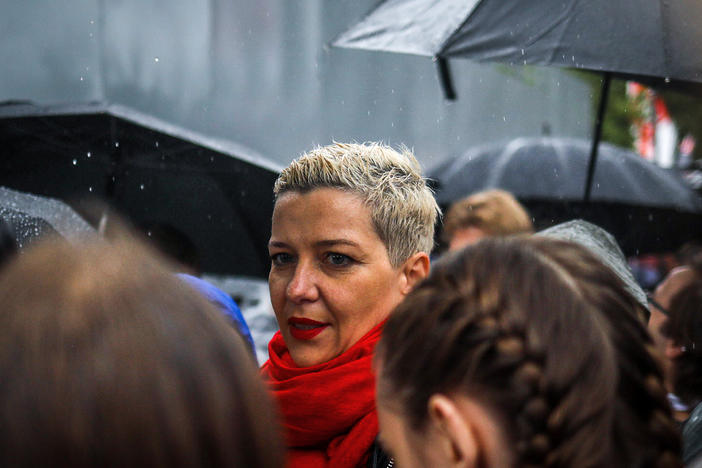 Belarusian opposition politician Maria Kolesnikova attends a rally Sunday in Minsk, Belarus, to protest the disputed results of her country's Aug. 9 presidential election.