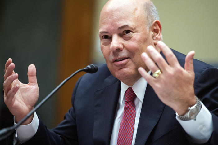Postmaster General Louis DeJoy, shown last month during a House Oversight and Reform Committee hearing, is now under investigation by that committee.