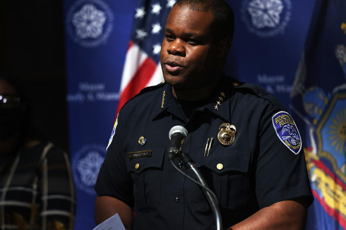 Rochester, N.Y., Police Chief La'Ron Singletary, pictured at a press conference Sunday, resigned on Tuesday along with other senior police staff.