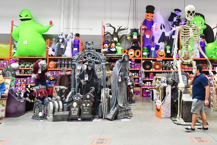 A store in Alhambra, California is stocked with Halloween decorations in September. Los Angeles County has issued health guidance discouraging people from trick or treating this year because of the coronavirus pandemic.