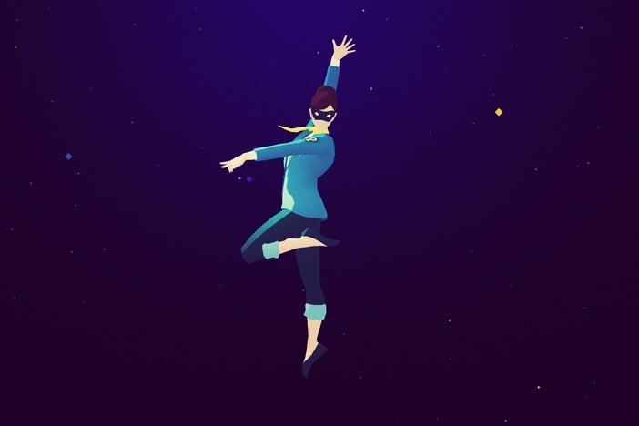 <em>Sayonara Wild Hearts</em>' protagonist assumes her heroic form as masked avenger The Fool.