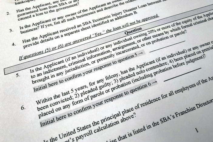 The Justice Department has accused 57 people of defrauding the Paycheck Protection Program. A portion of the program's application is shown here.