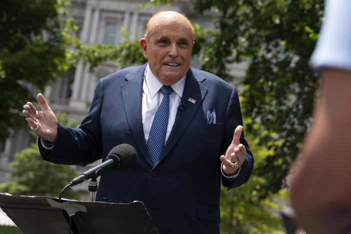 Rudy Giuliani, a personal attorney for President Trump, talked with reporters outside the White House on July 1.