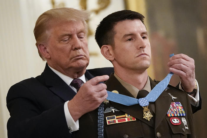 President Trump presents the Medal of Honor to Sgt. Maj. Thomas Payne.