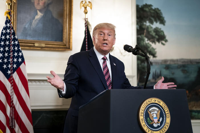 President Trump defended downplaying the coronavirus as necessary to keep the nation calm after excerpts were released from Bob Woodward's new book, <em>Rage</em>.