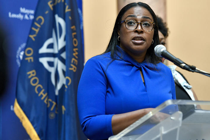 Rochester, N.Y., Mayor Lovely Warren, seen at a Sept. 3 news conference, announced a series of personnel actions and reforms on Monday following a preliminary review of the city's handling of the events following the March arrest and death of Daniel Prude.