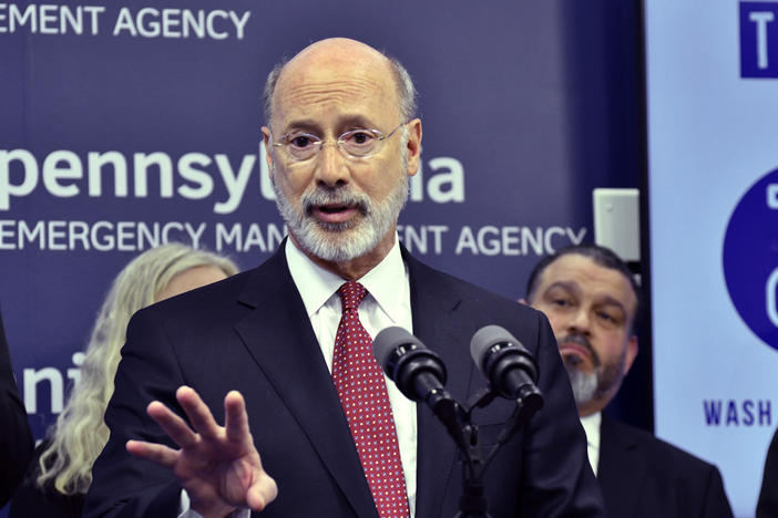 Pennsylvania Gov. Tom Wolf, pictured at a news conference in March, criticized Republicans on Tuesday for celebrating a federal judge's ruling that called some of the state's pandemic response measures unconstitutional.