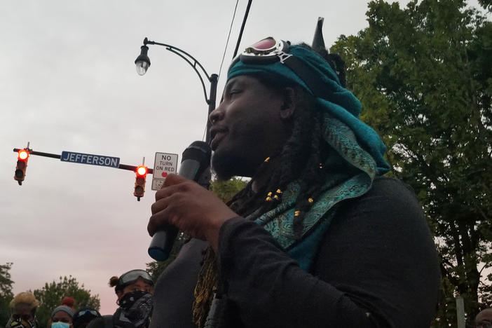 Poet and activist Christopher Coles addresses a crowd in Rochester, N.Y. His message to white protesters is a reminder: "For some of you all that come here, you come because it's an elective. We come because it's survival."