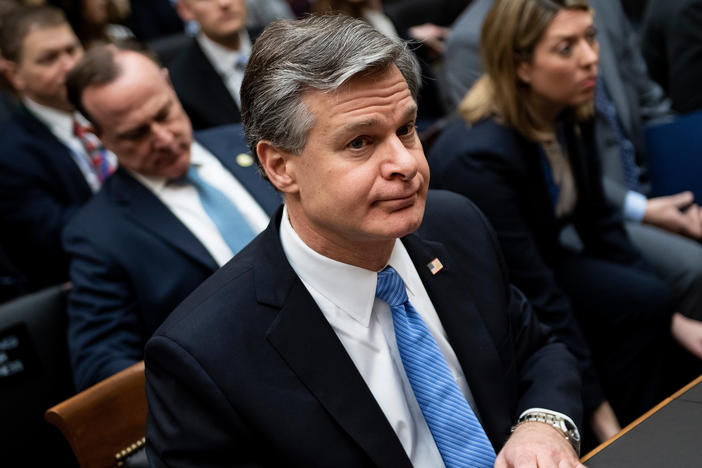 FBI Director Christopher Wray, pictured on Capitol Hill on Feb. 5, is briefing House members on security threats on Thursday.
