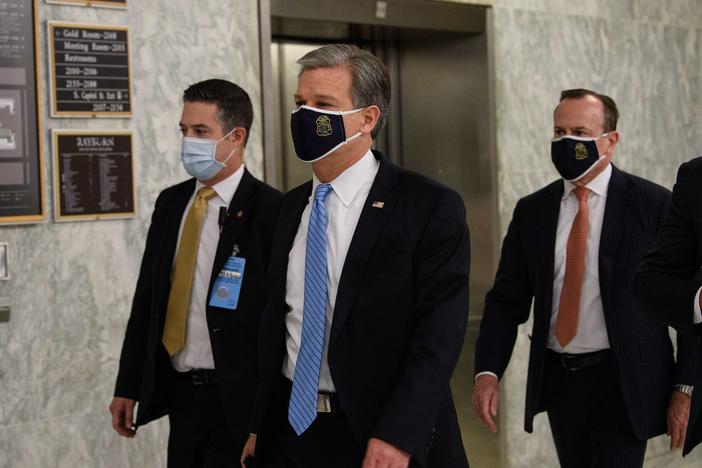 FBI Director Christopher Wray arrives for a hearing of the House Homeland Security Committee on Capitol Hill on Thursday.