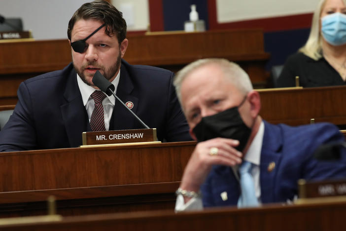 House Homeland Security Committee member Rep. Dan Crenshaw, R-Texas, questions witnesses during a hearing Thursday on threats to the United States.