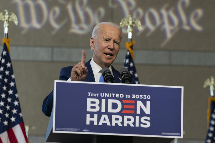 Democratic presidential candidate Joe Biden speaks about the future of the Supreme Court on Sunday at the National Constitution Center in Philadelphia.