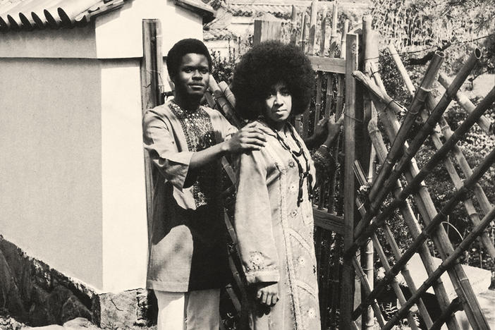 Doug Carn, left, with his wife, Jean Carn, in a detail from the cover of their album <em>Spirit of the New Land</em>, released on Black Jazz Records in 1972.