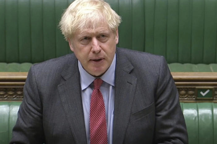 In this image taken from video, British Prime Minister Boris Johnson makes a statement to the House of Commons on the state of the COVID-19 pandemic.