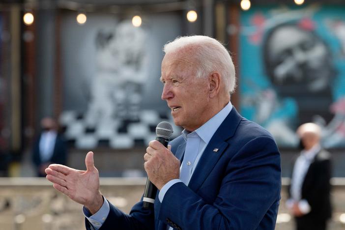 Democratic presidential candidate Joe Biden speaks at the Black Economic Summit at Camp North End in Charlotte, N.C., on Wednesday. In a letter, nearly 500 national security experts have endorsed Joe Biden for president.