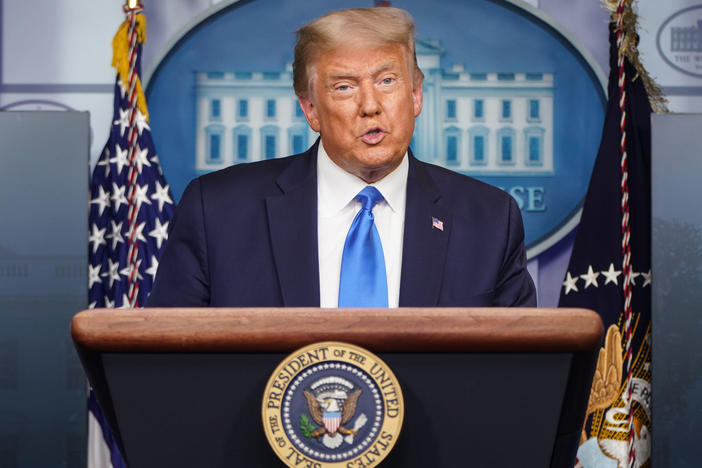 President Trump addresses reporters during a Wednesday news conference.
