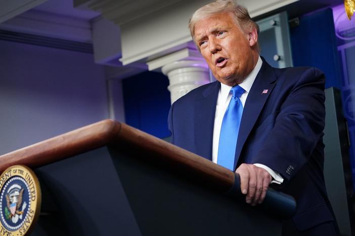 President Trump speaks holds a press conference at the White House on Wednesday night.