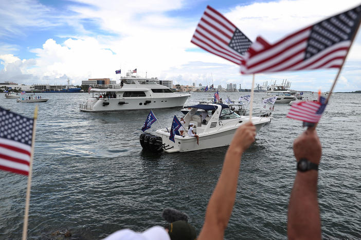 Supporters of President Trump rally on June 14 in Miami. His campaign is pushing a message in Florida warning of socialism.