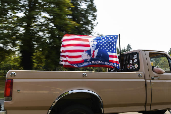 Vehicles make their way along Interstate 205 South during the "Oregon for Trump 2020 Labor Day Cruise Rally" earlier this month at Clackamas Community College in Oregon City.
