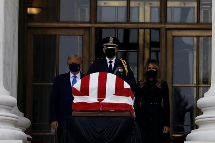 President Trump and first lady Melania Trump pay their respects to the late Justice Ruth Bader Ginsburg as she lies in repose at the Supreme Court.