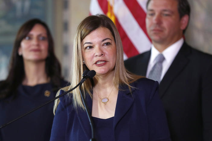 Barbara Lagoa speaks in January 2019 in Miami after Florida Gov. Ron DeSantis picked her for the state Supreme Court.