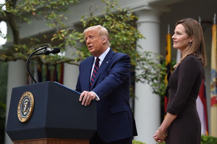 President Trump announces his Supreme Court nominee, Judge Amy Coney Barrett, in the Rose Garden of the White House on Saturday.
