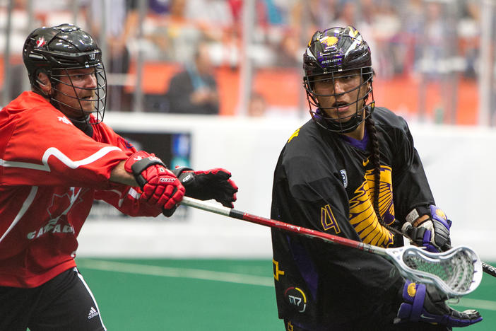 Iroquois Nationals player Lyle Thompson (right), at the World Indoor Lacrosse Championship in 2015, said of the exclusion: "It was a disappointment and sort of boiled my blood."