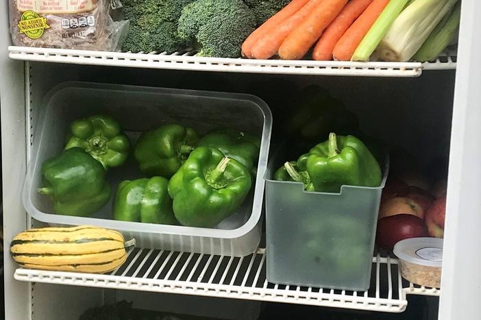 A free food refrigerator in New York City organized by volunteers with the volunteer collective A New World In Our Hearts.