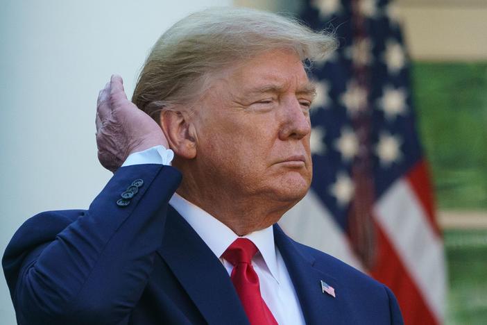 President Trump has reportedly claimed tens of thousands of dollars in tax deductions over expenses such as haircuts. Trump is seen here during a briefing at the White House in March.