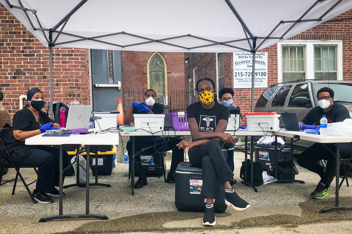 Dr. Ala Stanford and her staff at a coronavirus testing site in Pennsylvania. Stanford created the Black Doctors COVID-19 Consortium and sends mobile test units into neighborhoods.