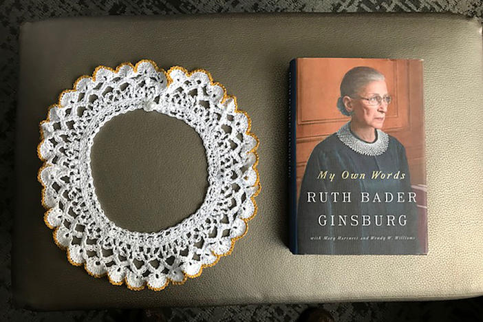 Supreme Court Justice Ruth Bader Ginsburg donated one of her lace collars and a copy of the book <em>My Own Words</em> to the Museum of the Jewish People in Tel Aviv.
