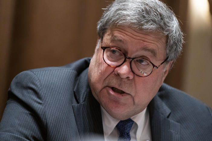 Attorney General William Barr speaks during a Sept. 23 meeting between President Trump and Republican state attorneys general at the White House.