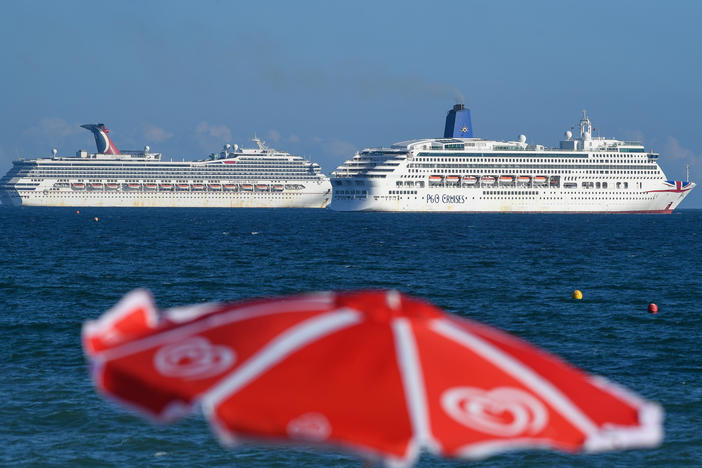 Two Carnival cruise ships seen this summer are anchored in the English Channel as the industry remains hobbled by the coronavirus pandemic.