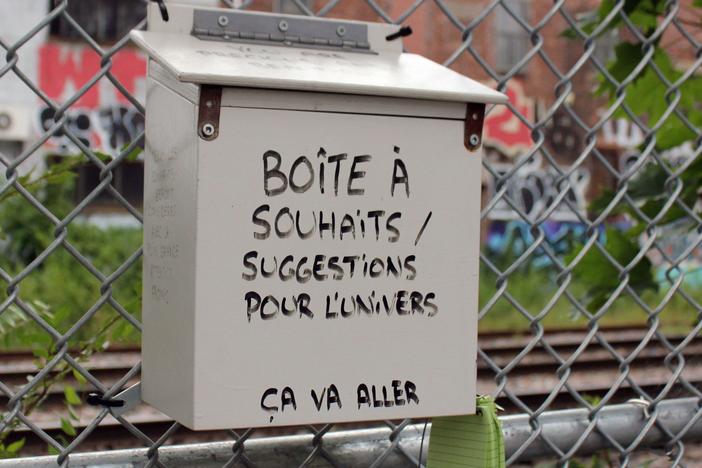The "box for wishes/suggestions for the universe," first appeared in Montreal in April.