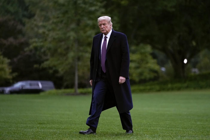 President Trump walks from Marine One to the White House on Thursday, as he returns from a fundraiser in Bedminster, N.J.