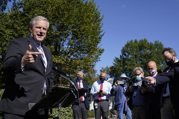 White House chief of staff Mark Meadows speaks with reporters Friday at the White House about President Trump's positive test for the coronavirus.