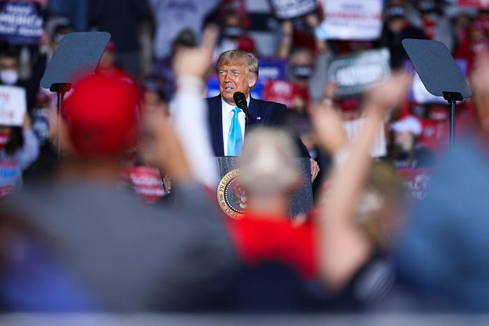 President Trump speaks during a campaign rally at Harrisburg International Airport in Middletown, Pa., on Saturday.