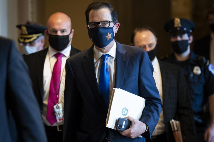 Treasury Secretary Steven Mnuchin departs from the office of Senate Majority Leader Mitch McConnell on September 30. Mnuchin is one of the people who had contact with President Trump in the past week and was subsequently tested for coronavirus and reported a negative result.