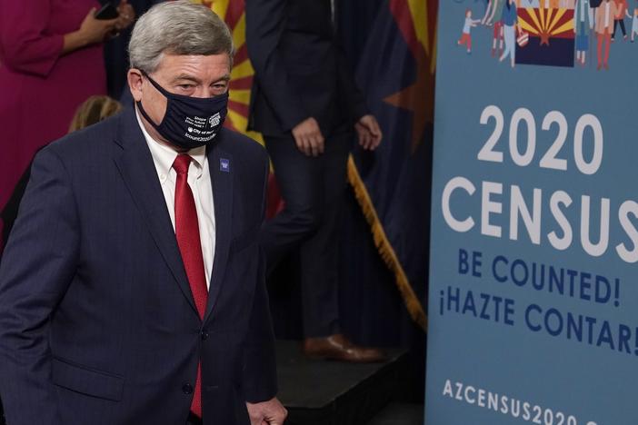 U.S. Census Director Steven Dillingham departs a news conference about the 2020 census in Phoenix in September.