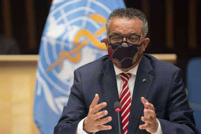 WHO Director-General Tedros Adhanom Ghebreyesus, shown here at a meeting on Monday, has said that the coronavirus death toll is likely higher than the more than 1 million fatalities officially reported.