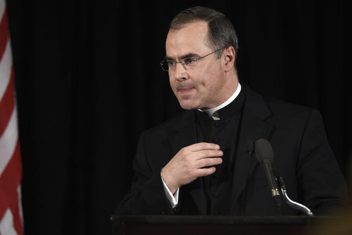 The Rev. Paul Scalia, here in 2016, has apologized for not wearing a mask at a recent White House event, saying his actions "did not follow my own expectations, caused disquiet and anxiety, and have distracted from the work of the Gospel."