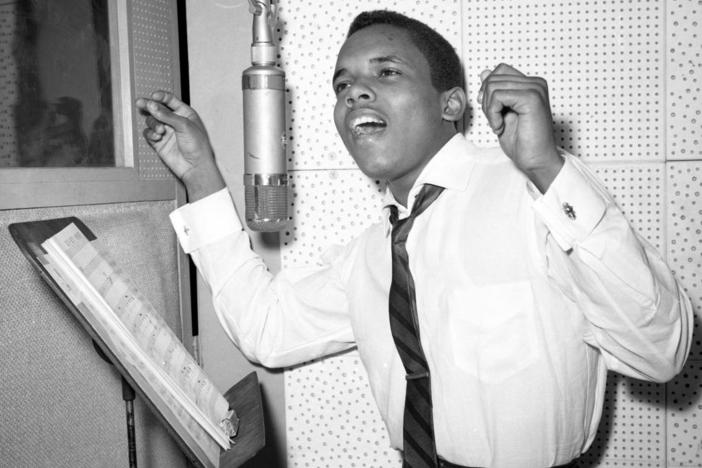 Singer Johnny Nash records in a New York City studio, circa 1958.