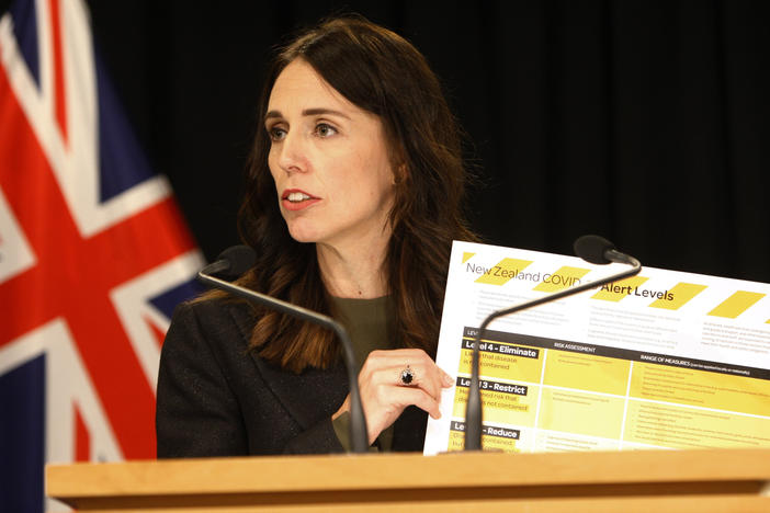 New Zealand Prime Minister Jacinda Ardern, shown here in March, says community spread of coronavirus is believed to be eliminated in the country.