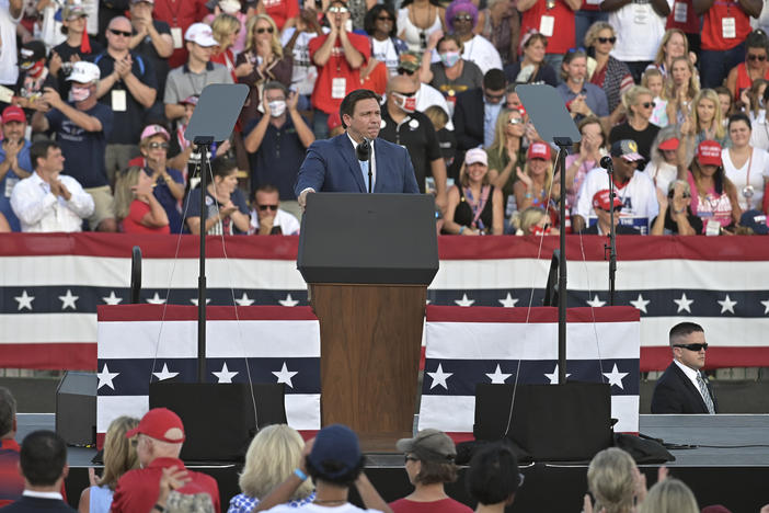Florida Gov. Ron DeSantis speaks to supporters at a campaign rally for President Donald Trump last month in Jacksonville, Fla.