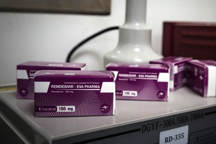 Boxes of remdesivir<em>,</em> an antiviral drug considered a promising treatment for COVID-19.