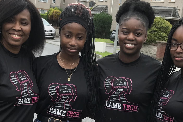 Wait until you see their victory dance (check out the tweet at the end of this post). Evelyn Nomayo (left) was the mentor for the team that created the award-winning Memory Haven app: (left to right) Rachael Akano, Margarent Akano and Joy Njekwe.