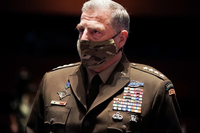 The chairman of the Joint Chiefs of Staff, Gen. Mark Milley, pictured on July 9, tells NPR there is "no role for the U.S. military in determining the outcome of a U.S. election. Zero."