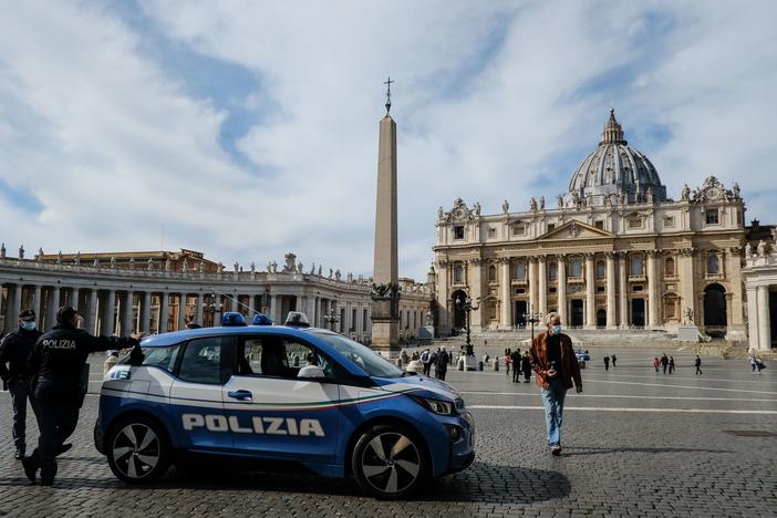 Italian police are stationed in St. Peter's Square at the Vatican, on Tuesday.