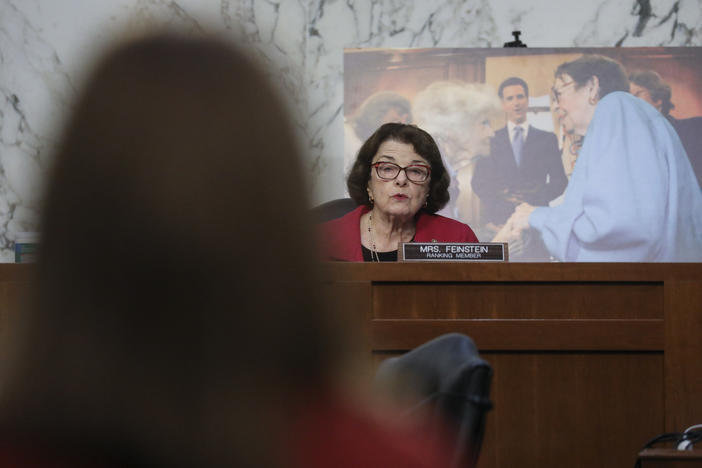 Senate Judiciary Committee Ranking Member Sen. Dianne Feinstein, D-Calif., questions Supreme Court Justice nominee Judge Amy Coney Barrett on the second day of her confirmation hearings on Capitol Hill on Tuesday.